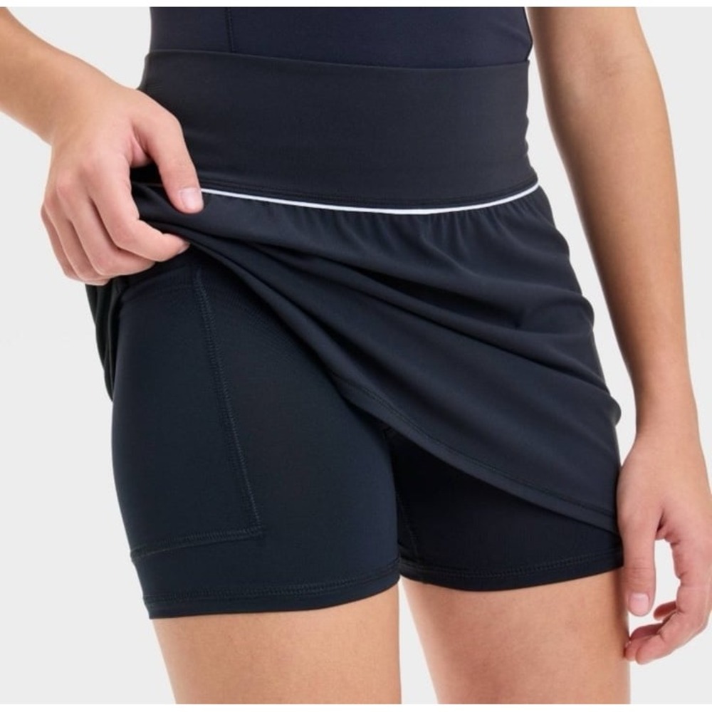 Girls' Everyday Soft Piped Skort - All In Motion Mid Rise Black NWT